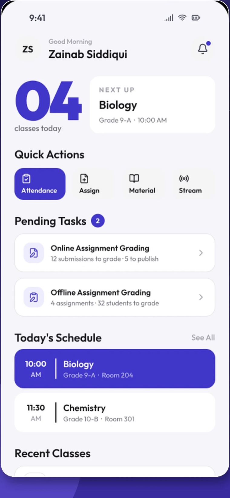 SimpliEd Teacher app dashboard